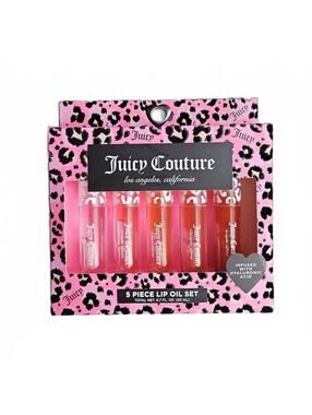 Juicy Couture 5 Pack Lip Oil Set Pink Leopard Hyaluronic Acid Gloss Y2K McBling